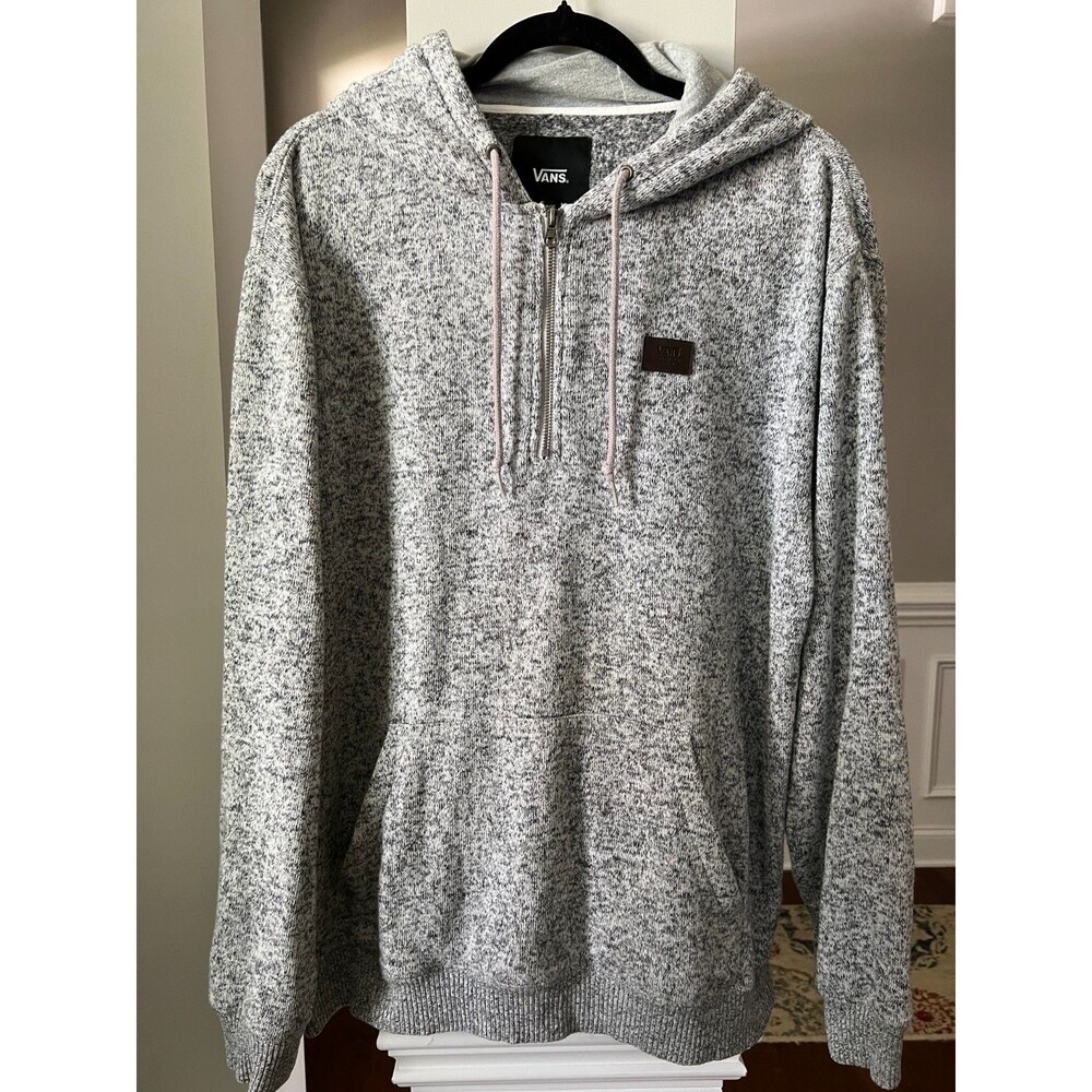 Men's Vans 1/4 Zip Hoodie Sweatshirt Marled Heather Gray Mens Sz L